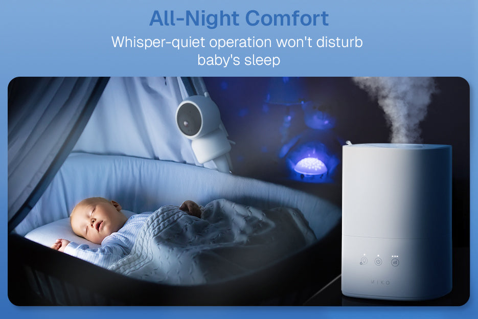 Breeze+ humidifier maintaining quiet operation in baby's nursery at night